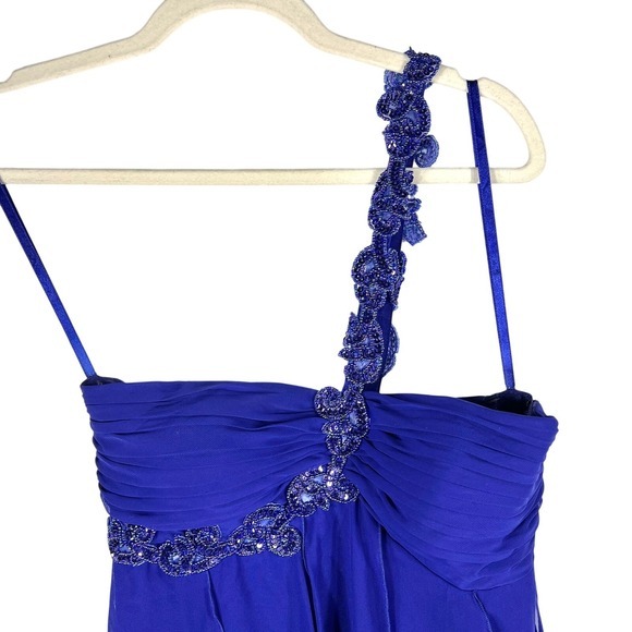 Y2K Babydoll Fairy Prom Dress 3/4 Blue Purple Beaded One Shoulder Asymmetric Hem - Picture 6 of 16